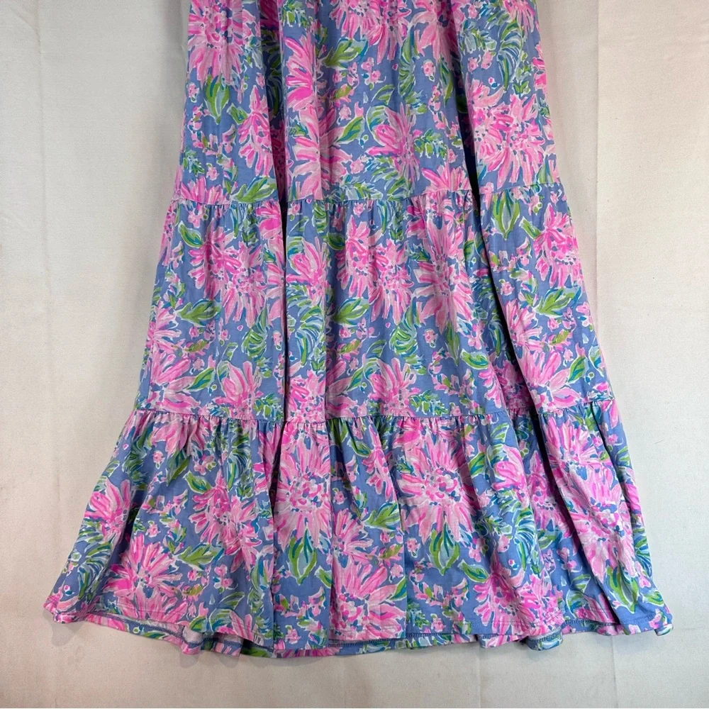 LILLY PULITZER Women’s Size M Dress Midi Floral Tiered Cotton Sleeveless